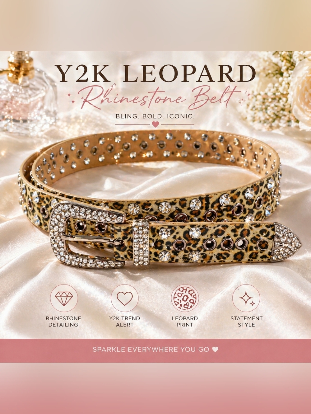 Leopard Rhinestone nOir Jewelry Leopard Print Rhinestone Accent Belt - Brown/Tan - Picture 5 of 5